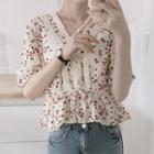 Heart V-neck Short-sleeve Top