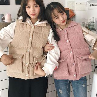 Snap Button Corduroy Padded Vest
