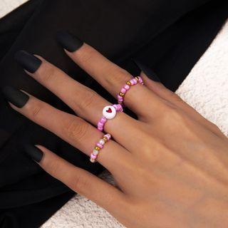 Heart Bead Acrylic Ring 2292 - Pink - One Size