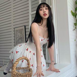 Embroider Cherry A-line Mini Dress