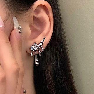 Cz Water Drop Stud Earring 1 Pair - Silver - One Size