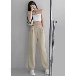 Adjustable-waist Straight-cut Dress Pants