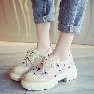 Star Print Mesh Panel Lace-up Shoes