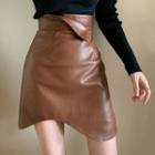 High Waist Asymmetrical Faux Leather Mini Skirt