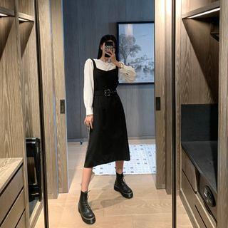 Set: Plain Blouse + Mid Pinafore Dress