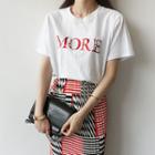 Faux Pearl Trim Lettering T-shirt