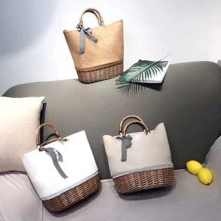 Braided Panel Canvas Tote Bag