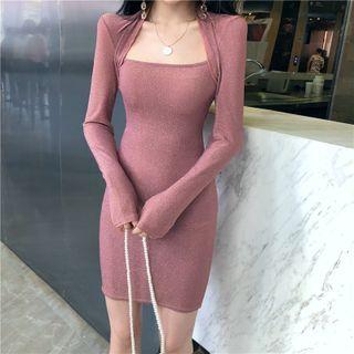 Long-sleeve Glittered Mini Sheath Dress