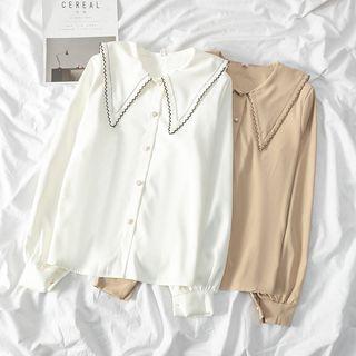 Lace Trim Pointed Collar Shirt