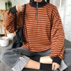 Stand Collar Striped Half-zip Pullover As Shown In Figure - One Size