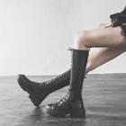 Platform Perforated Lace Up Tall Boots