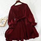 Flared Cuff Tie-waist Ruffled A-line Dress