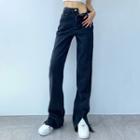 Frayed Side-slit Wide-leg Jeans