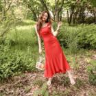 Frilled-strap Ruffle-hem Long Dress