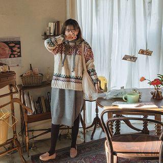 Patterned Wool Blend Oversized Sweater