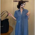 Loose-fit Denim Midi Shirtdress Blue - One Size