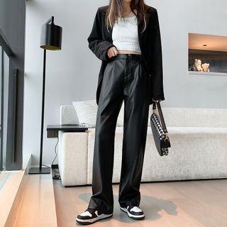 Faux Leather Straight Leg Pants (various Designs)