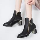 Faux Leather Block-heel Zip Ankle Boots