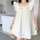Ruffle Strap Faux Pearl A-line Dress Almond White - One Size