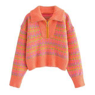 Collared Half-zip Cropped Sweater