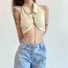 Set: Halter-neck Crop Pol-neck Top + Long-sleeve Crop Top