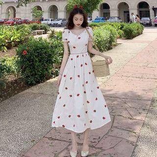 Strawberry Embroidered Dress Dress - One Size
