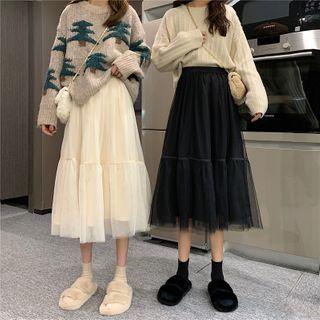 High-waist Plain Pleated A-line Skirt