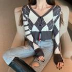 Argyle Cropped Knit Cardigan