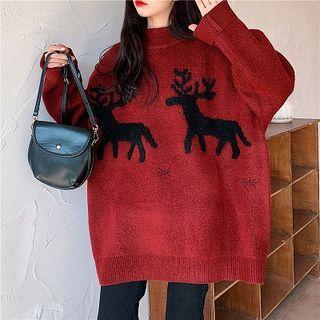 Print Mock-neck Loose-fit Long-sleeve Knit Sweater
