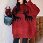 Print Mock-neck Loose-fit Long-sleeve Knit Sweater