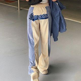 Two-tone Letter Applique Straight Leg Pants