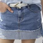 Inset Shorts Two-tone Denim Miniskirt