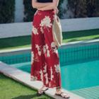 Flower Print Wide-leg Pants / Cropped Short-sleeve T-shirt