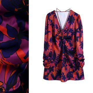 Long Sleeve V-neck Print Dress