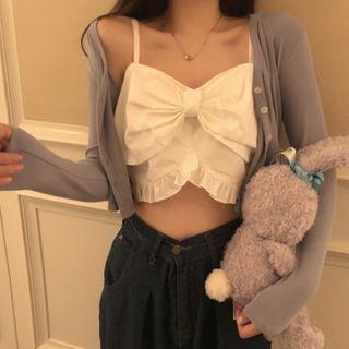 Spaghetti Strap Bow Crop Top / Cropped Cardigan