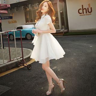 Short Sleeve Collared Tulle Dress