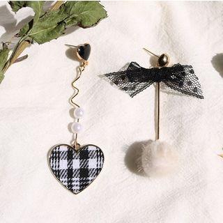 Heart & Pom Pom Drop Non-matching Earring