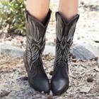 Embroidered Mid-calf Boots