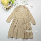 Long-sleeve Bow Neck Pleated Dress