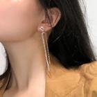 Rhinestone Fringed Earring 1 Pair - Zircon Tassel - Silver Earring - One Size