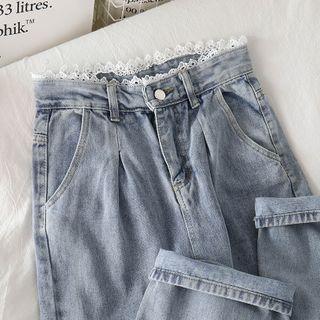Lace Straight-leg Crop Jeans