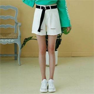 Slit-trim Denim Shorts With Belt
