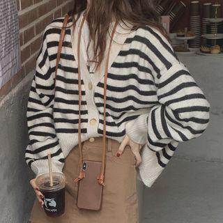 Striped Cardigan Striped - Black & Beige - One Size