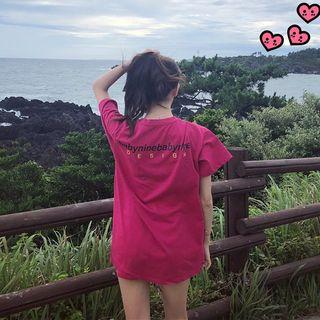 Short-sleeve Lettering T-shirt Rose Pink - One Size