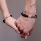 Magnetic Couple Matching Bead Bracelet 1 Pair - Black - One Size