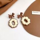 Bow Alloy Dangle Earring 1 Pair - Brown & Whtie - One Size