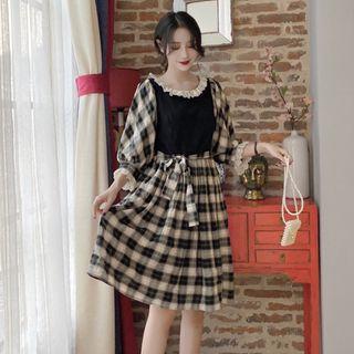 Retro Plaid Lace Dress