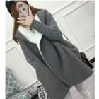 Hooded Chunky Knit Panel Fleece Coat