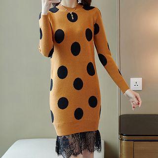 Lace Hem Dotted Knit Dress