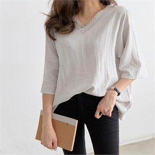 Lace-trim Linen Blend Blouse